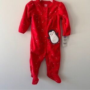 Child of Mine Carter’s Red Penguin Footie Pyjamas size 3 to 6 Months Holiday NWT